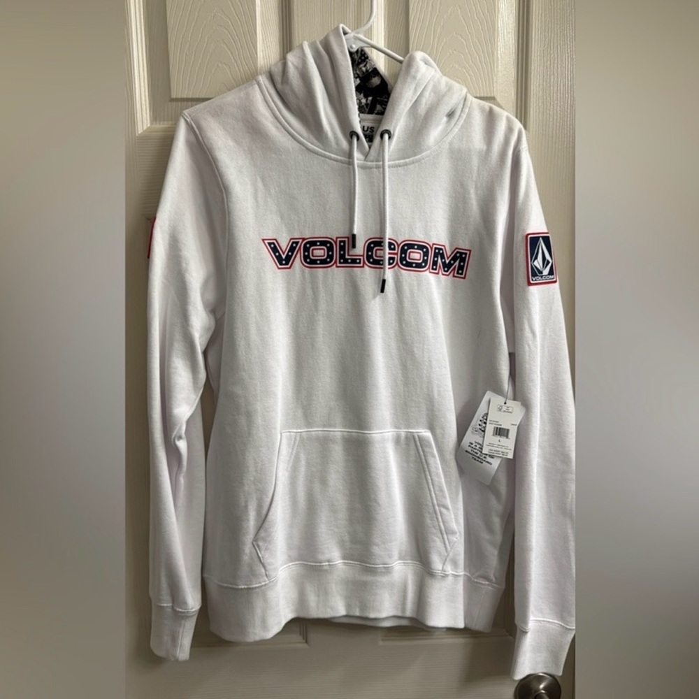 Volcom White USA Snowboard Team Hoodie with Graphic Logo